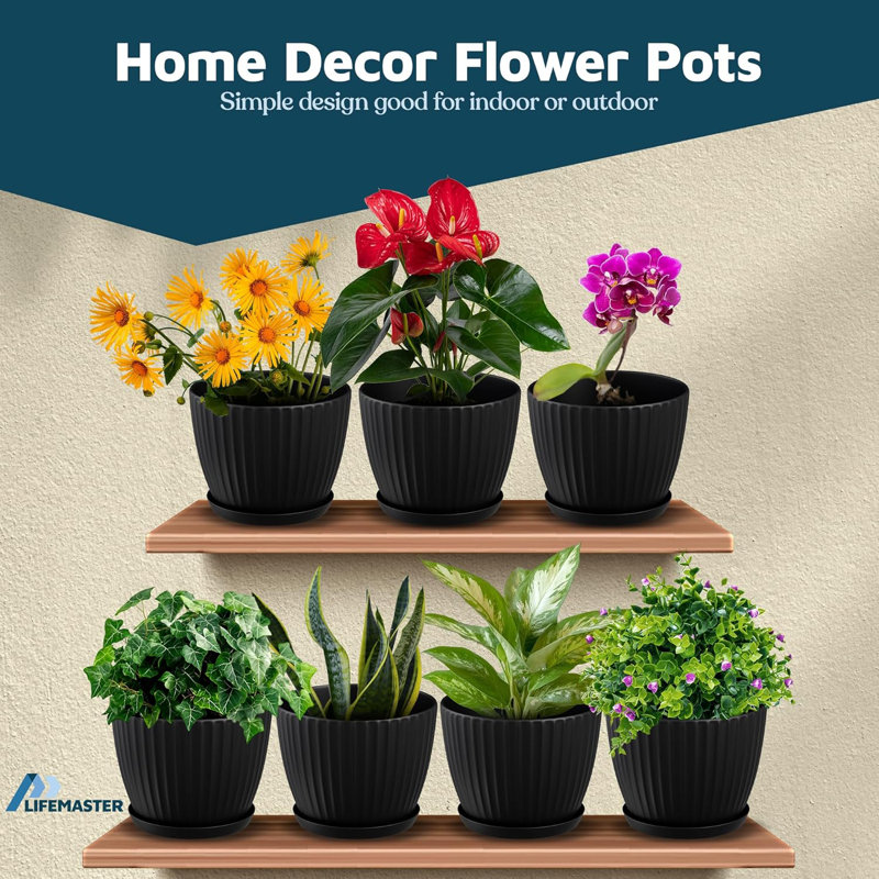 Plant Pots with Drainage & Saucers, Indoor & Outdoor Planters for Houseplants, Herbs, and Flowers, Durable & Weatherproof Material, Stackable, Lightweight, Minimalist Design, Pack of 12