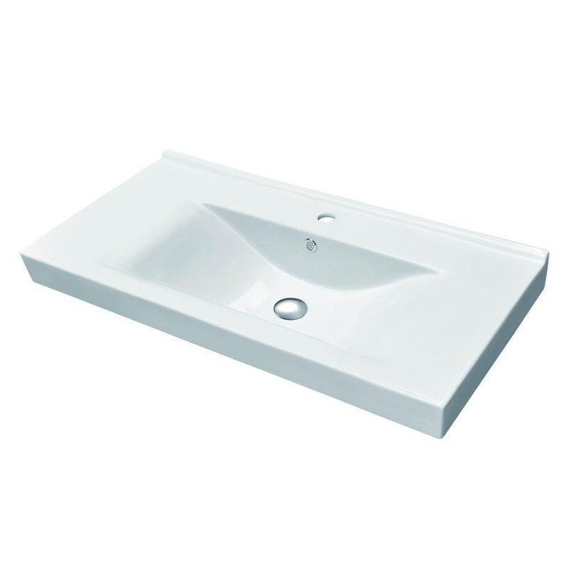 Komodo, bassin de comptoir rectangulaire en porcelaine brillante de 32 po