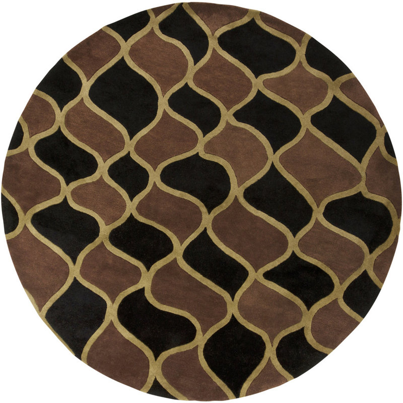 Sidney Authentic Hand-Tufted Handmade Brown & Black Modern High-Low Geometric Mosaic Wool Area Rug, Round 7'9"