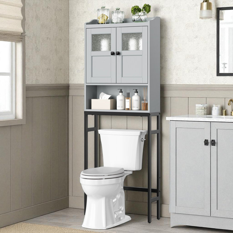 Over The Toilet Storage Cabinet, Above Toilet Storage With Double Doors And Soft Hinges Over Toilet Storage Shelf, Gray
