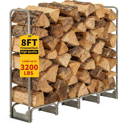 Firewood Rack with Waterproof Cover, Outdoor Steel Log Storage Rack, Wood Pile Holder Stacker Organizer for Fireplace, Patio, Backyard