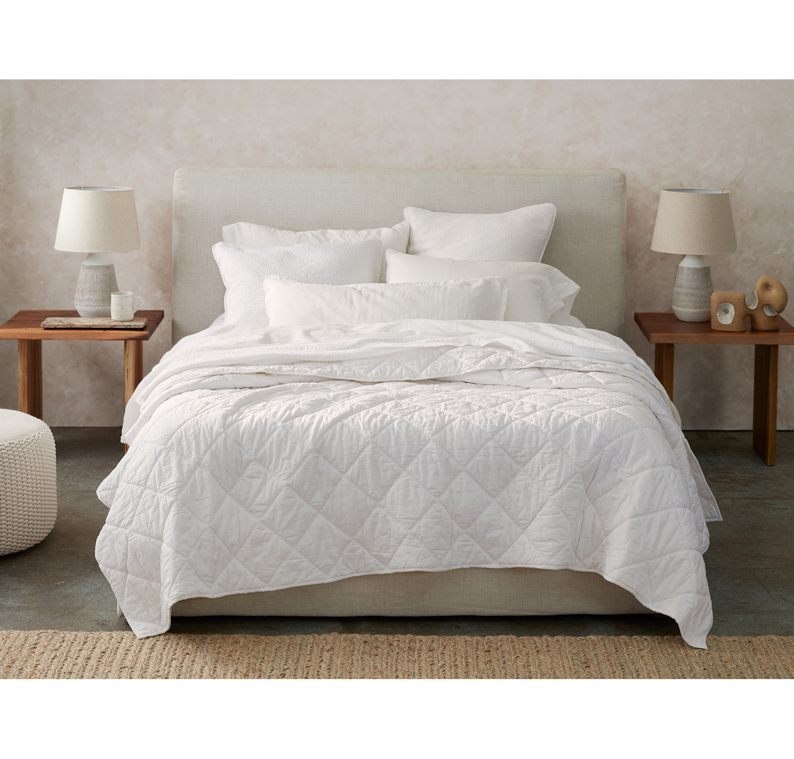 Diamond-Stitched Organic Cotton Comforter Set, Twin Comforter, Alpine White