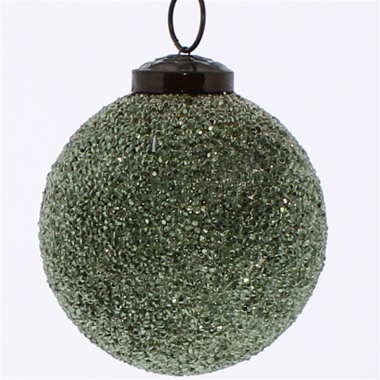 Grey Velvet Glitter Drape Glass Ball Ornament