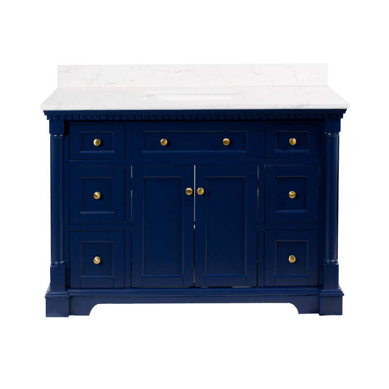 Ensemble de meuble-lavabo simple 48 po avec armoire bleu royal et comptoir en marbre d'ingénierie, Marbre d'ingénierie