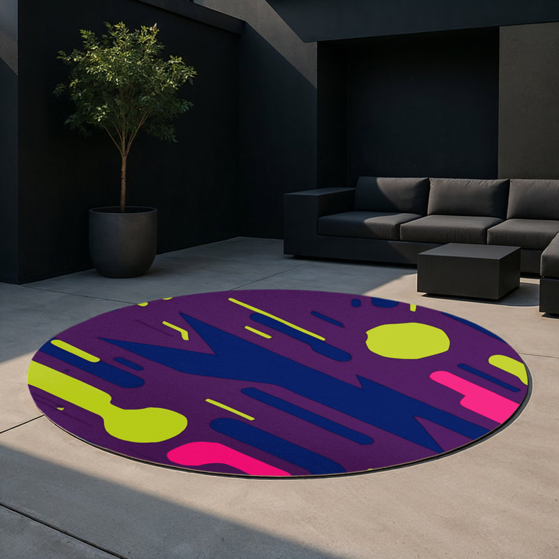 Tapis d'intérieur et d'extérieur Neon Fractals, Rond 5 pi