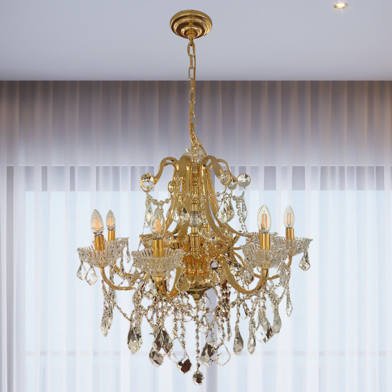 Lustre en cristal 8 lumières Cotten, Doré, 8 lumières, H 32 po x l 30 po x P 30 po