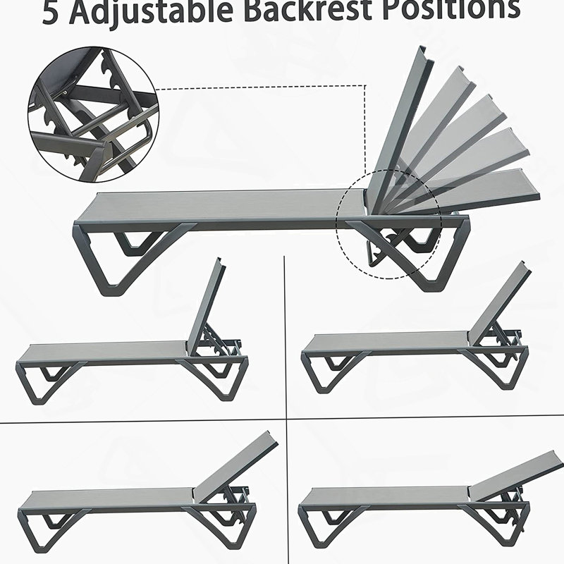 Ensemble de 3 chaises longues de patio avec 5 positions réglables, structure en aluminium durable et table d'appoint pour la détente en plein air