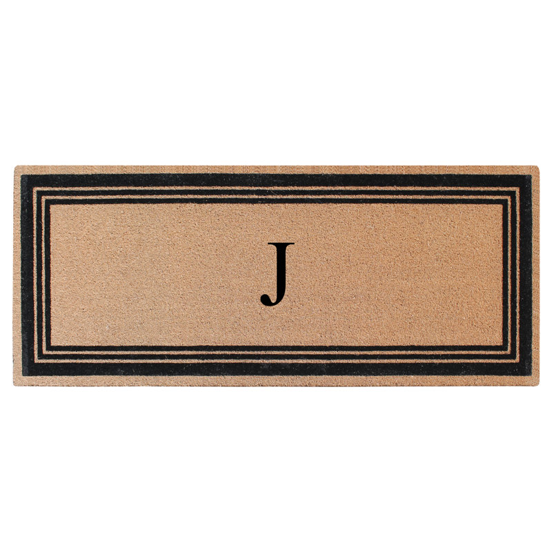 Monogrammed Triple Classic Border Natural Coir Door Mat with PVC Backing – Heavy-Duty, Anti-Shed & Easy to Clean, J