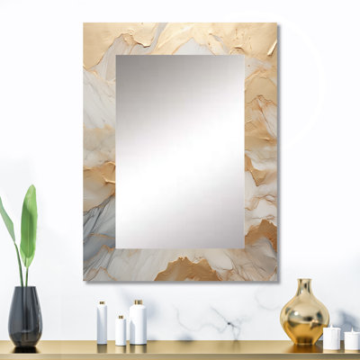 Art de pierre glacier beige et doré III - miroir de formes abstraites, miroir mural décoratif moderne, impression d'art en métal