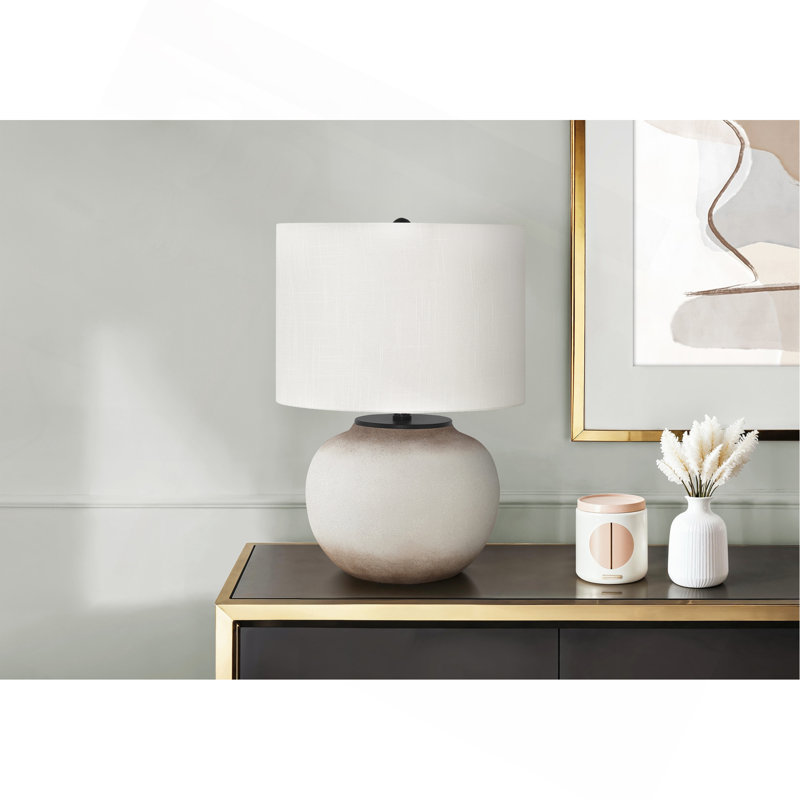 Lighting, H 21 po, lampe de table, céramique crème, abat-jour ivoire / crème, moderne
