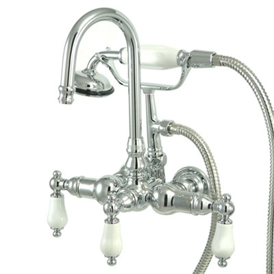 Robinet de baignoire à fixation murale à trois poignées avec douche à main à pattes Vintage