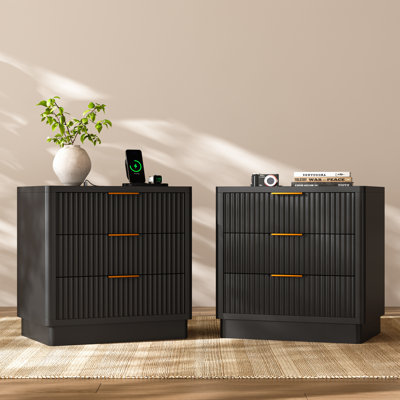 23.6" W 3-Drawer Nightstand with Charging Station