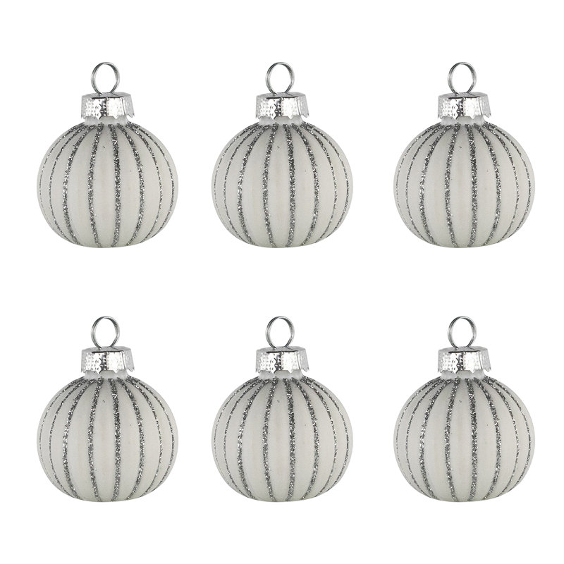 Glitter Striped Glass Christmas Ornament Place Card Holders - 2" - White - Set Of 6