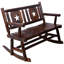Chaise berçante d'extérieur en bois carbonisé double pour 2 personnes avec siège large et incurvé