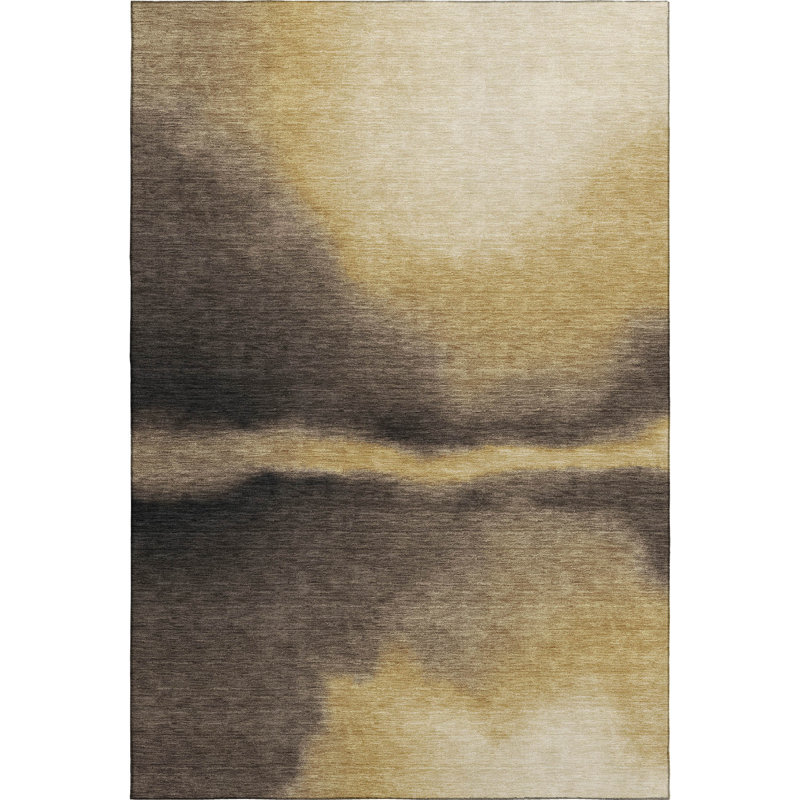Premium Machine Washable Mayfield AMF2419 Abstract Rug, 10' x 14', Honey