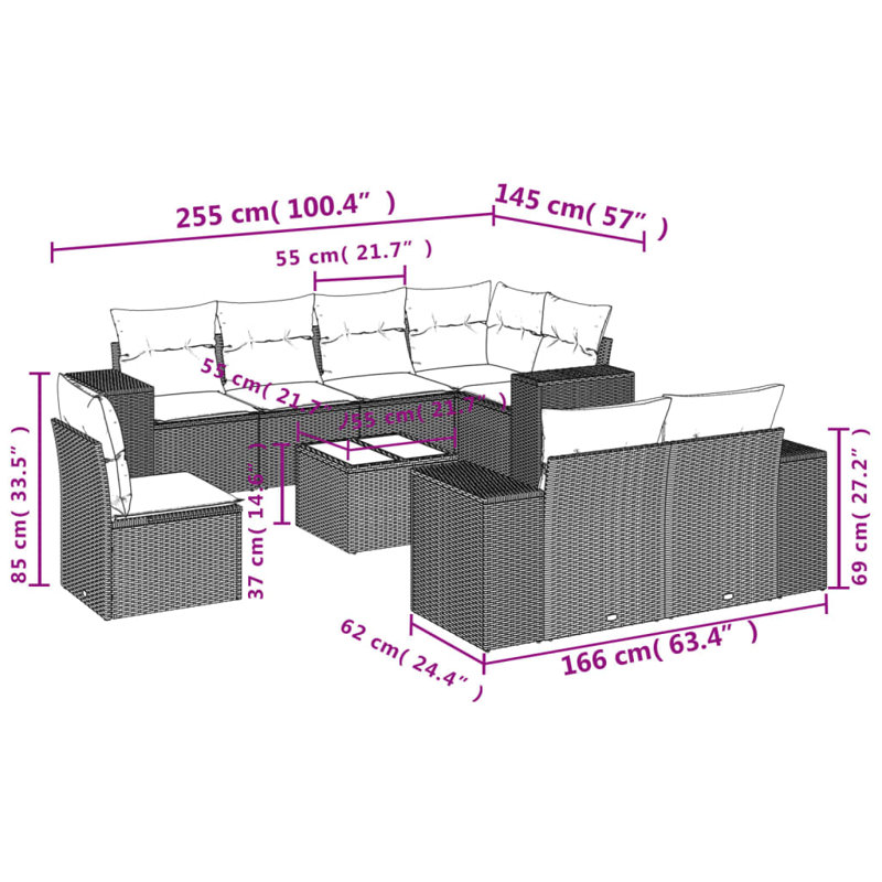 Ensemble de canapé de jardin Vidaxl gris et gris foncé