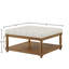 Grande table basse carrée avec repose-pieds en lin capitonné et grand repose-pieds avec tablette en bois massif ivoire-443609520
