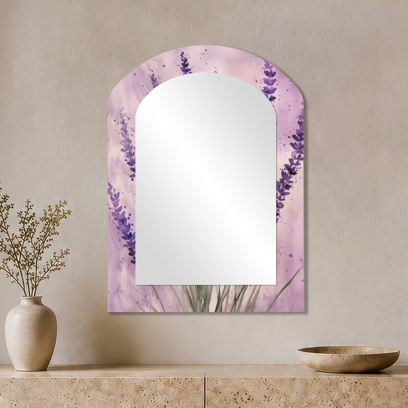 Miroir décoratif Botanical Arched - Lavender Meadows in France, impression sur métal, 34" x 25"