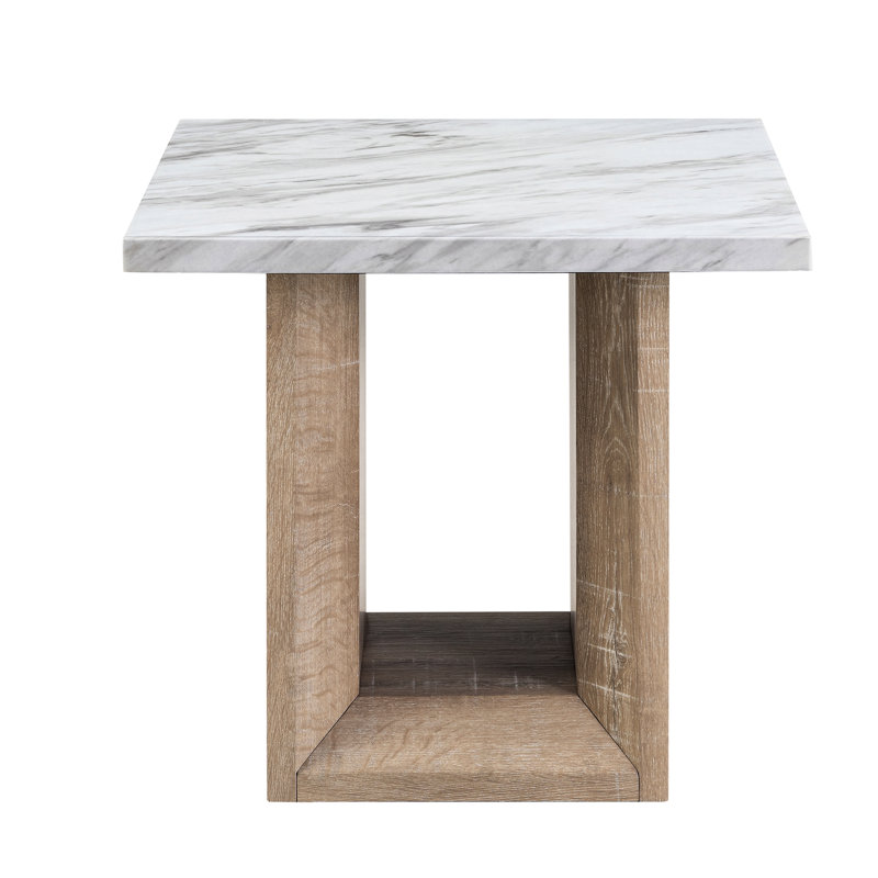 Table de bout noire + marbre avec base en bois brun