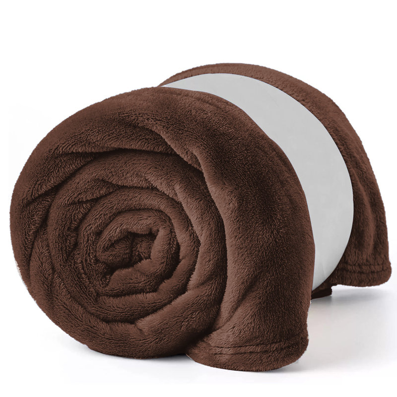 Reversible Plain Weave Fleece Throw Blanket, Single, Coffee