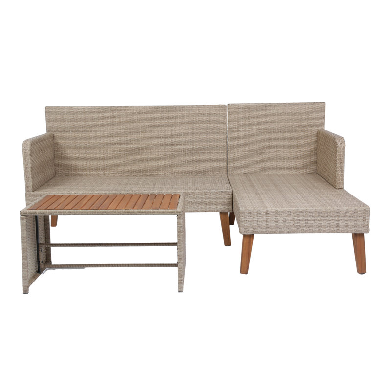 3 Piece Patio Sectional Wicker Rattan Outdoor Furniture Sofa Set  Wicker + Dark Grey Cushion