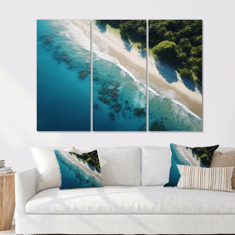 Plage relaxante vue aérienne I - plage, art mural, Toile tendue, H 40 po x l 61 po x P 1 po