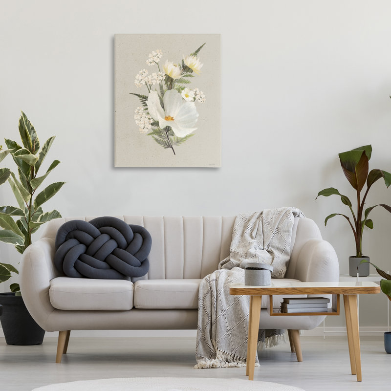 Papier fleurs blanches, conception par House Fenway, H 40 po x l 30 po