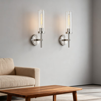 Ensemble de 2 appliques murales câblées, luminaire de meuble-lavabo moderne avec abat-jour en verre transparent, lampes murales de style campagnard pour miroir, salon, chambre à coucher et couloir