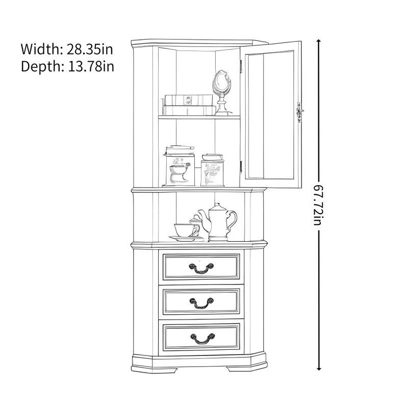 American-style Painted Solid Wood Display Cabinet, Brown