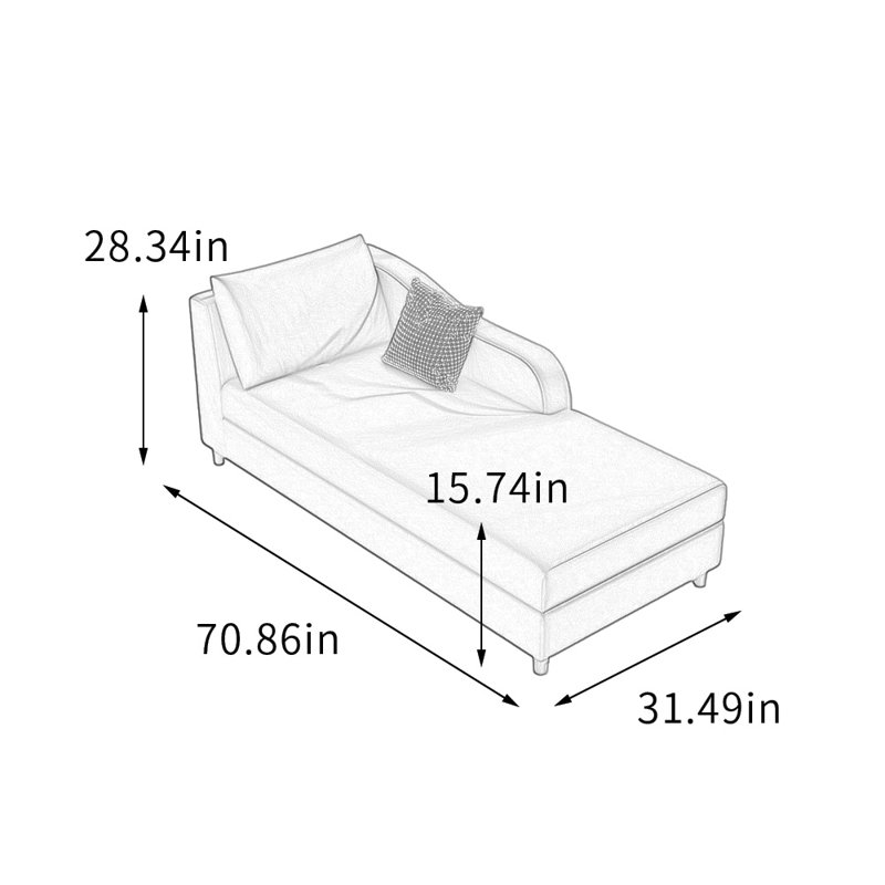 Modern Wooden Leisure Indoor Chaise Lounges, Left Hand Facing, Light Grey