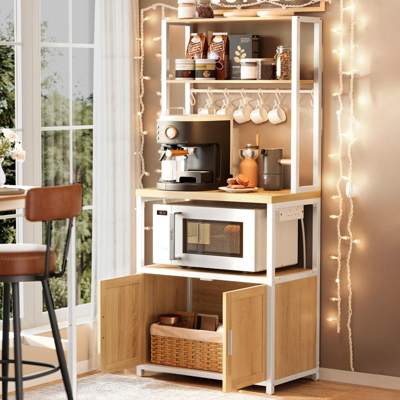 Kitchen Bakers Rack with Power Outlet, Cloud White/Natural