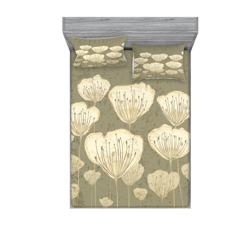 Ensemble de draps à motif floral, Ensemble de draps pour lit double avec un drap-hou