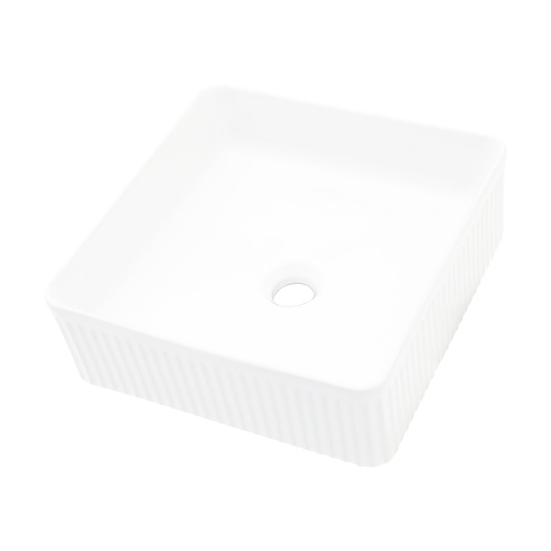 Ceramic Vessel Sink Square Bathroom 15.86"X15.86" - White, Low Water Absorption, Modern For Home, Office Building Smooth Surface, Elegant Building, , Home