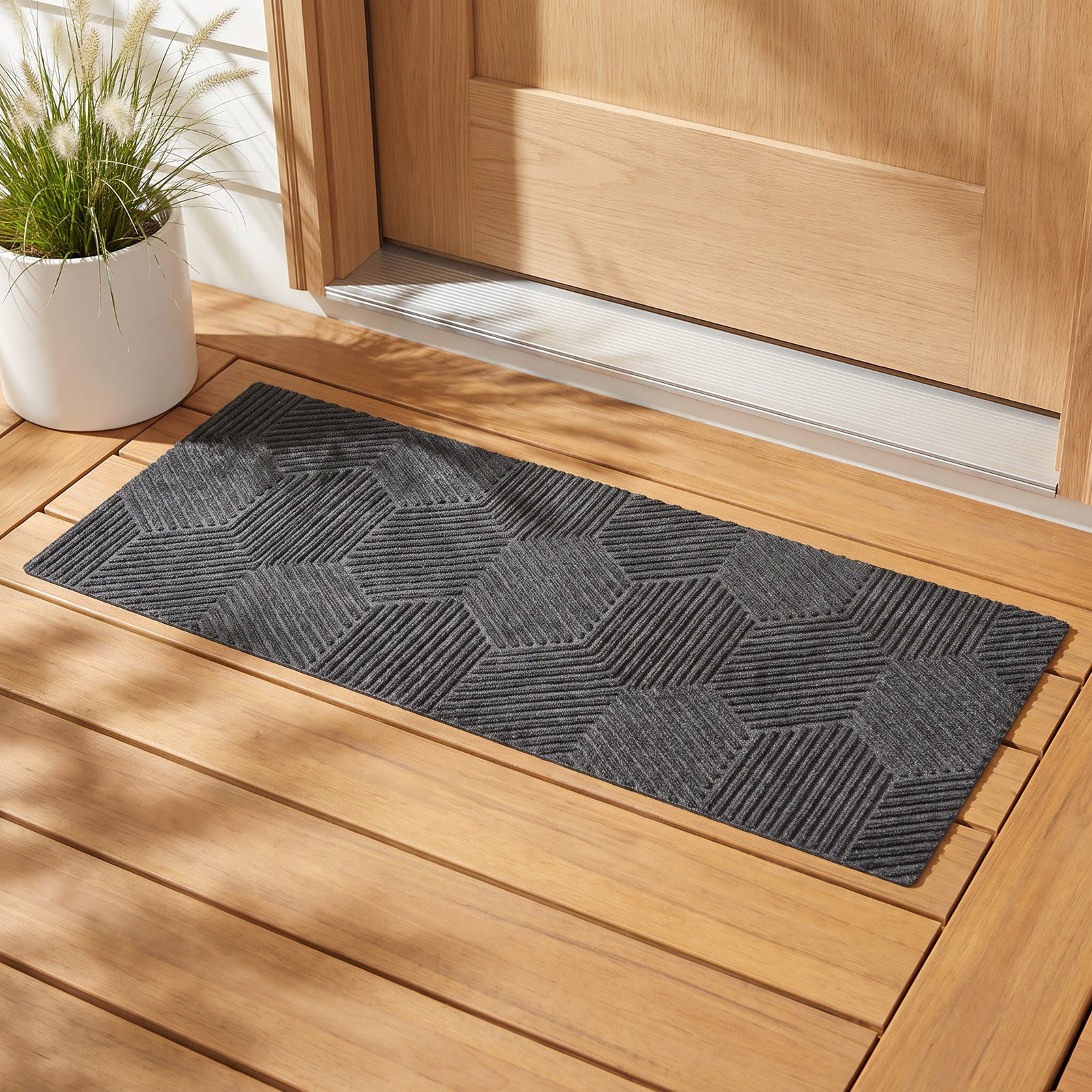 WaterHog Luxe Zephyr Non-Slip Doormat, Graphite, 21.5" W x 70" L