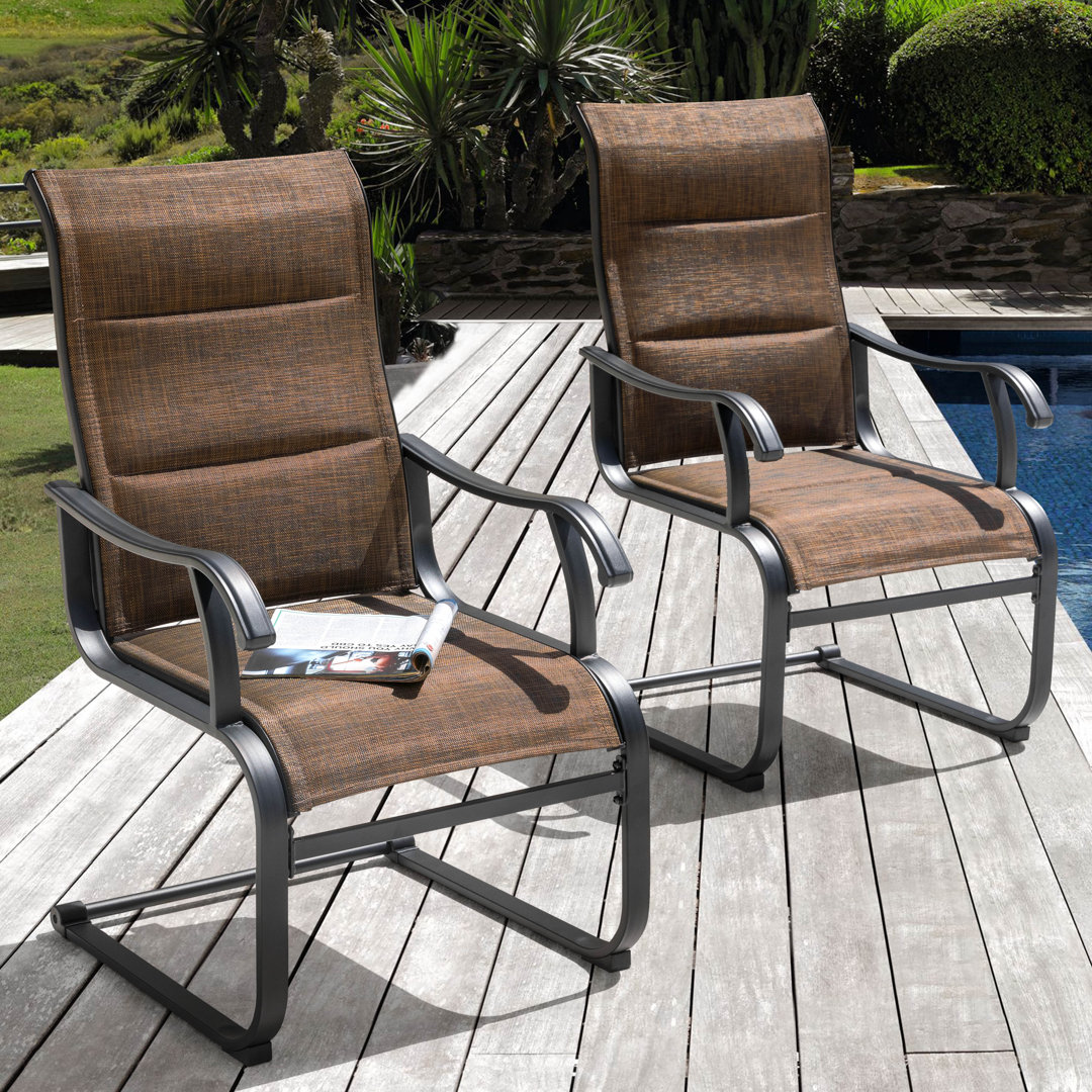 Atrayu Outdoor Patio Dining Armchair with Breathable PVC and Fabric Iron Frame for Backyard (Set of 2) Lark Manor™ 