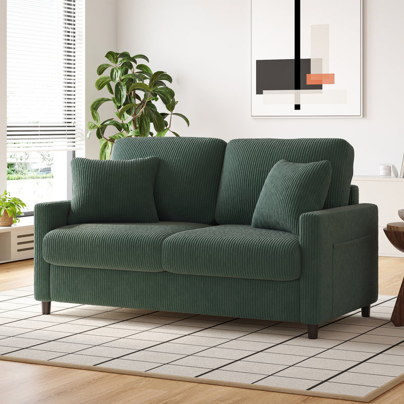 Balaton Vegan 2 Seater Upholstery Sofa with Pillows, Green, Corduroy