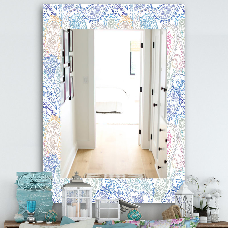 Miroir mural motif cachemire 6 mid-century, H 39,4 po x l 29,5 po
