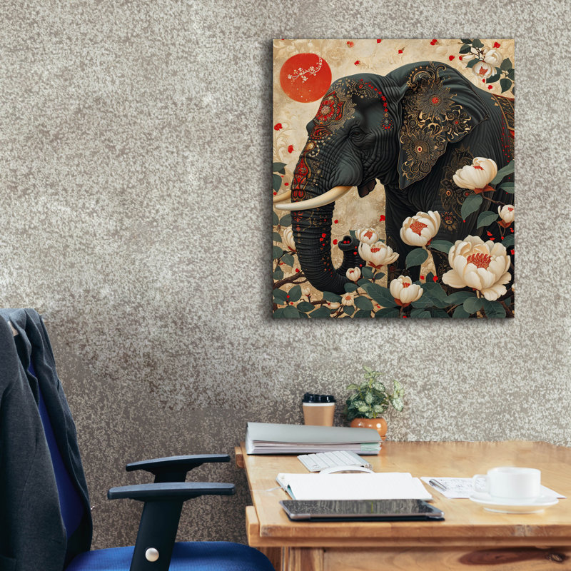 «Black Elephant» par Momart, art mural sur toile, H 30 po x l 26 po x P 1,5 po
