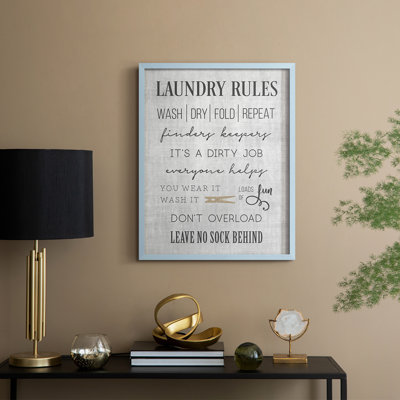 «Neutral Laundry Rules», reproduction encadrée - bois massif