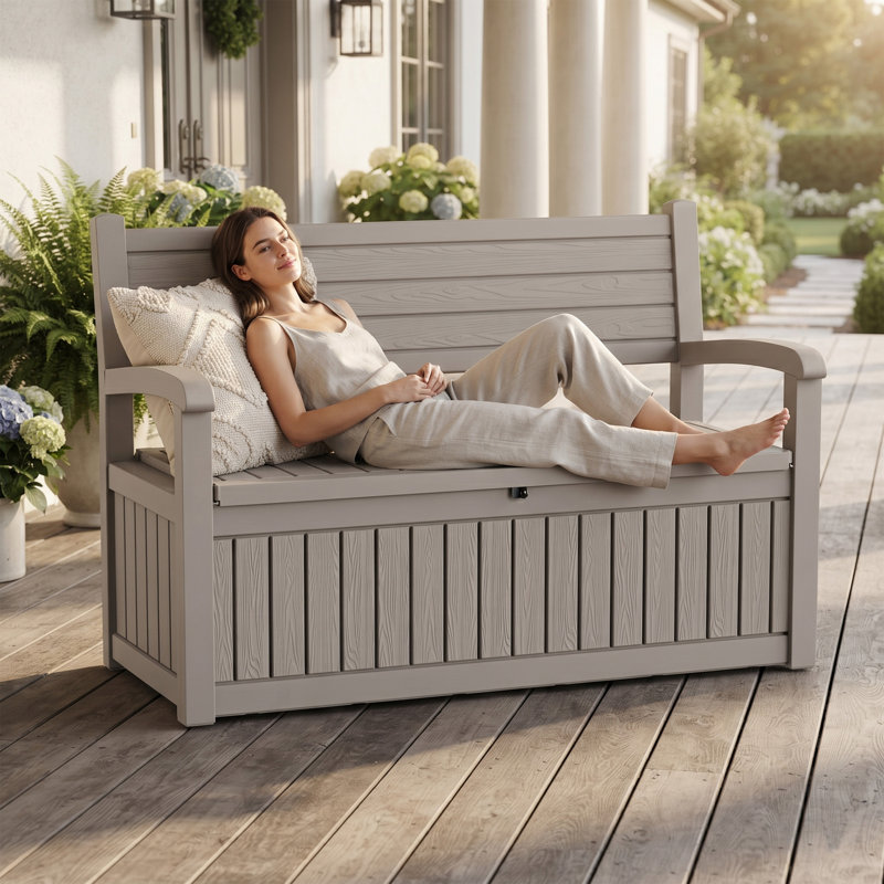 Banc de rangement extérieur imperméable et verrouillable, Marron clair