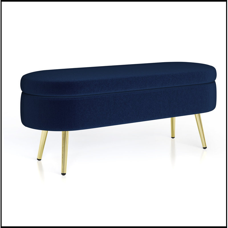 Banc de rangement ovale avec pieds en métal, Bleu très foncé