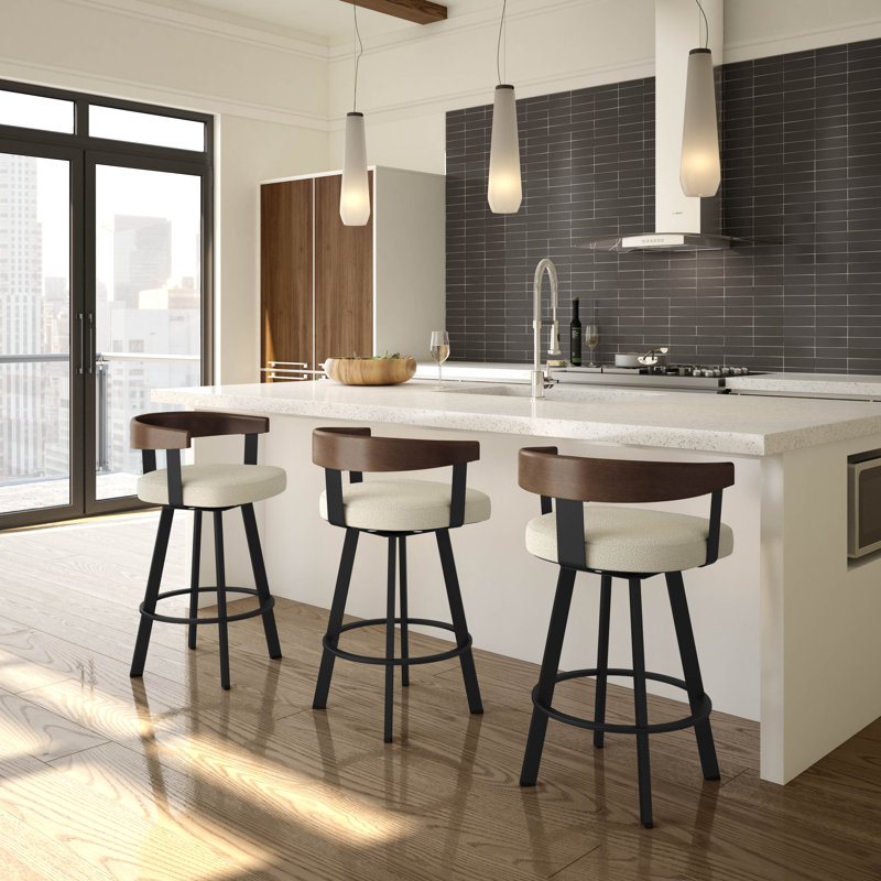 Drees Swivel Upholstered Counter & Bar Stool with Wood Backrest
