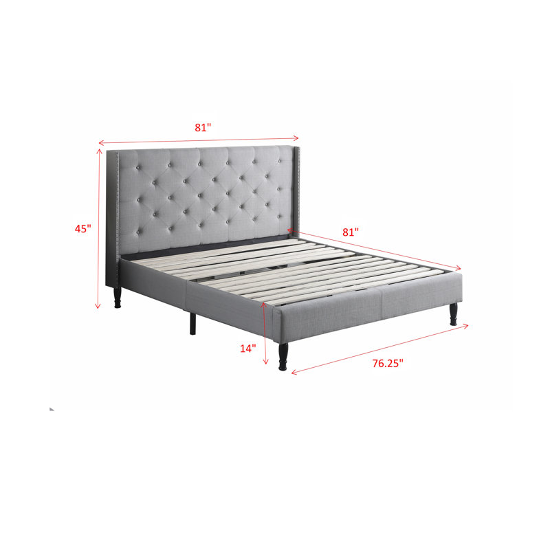 Upholstered Wingback Bed, King, Gray