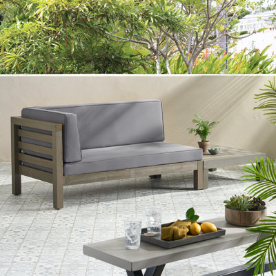 Hanoi Outdoor Acacia Wood Right Arm Loveseat And Coffee Table Set With Cushion by Ebern Designs