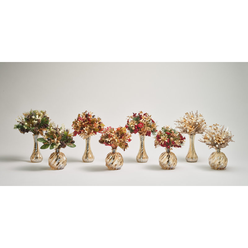 Wildwood 11"H Floral Arrangement in Glass Vase, 11" H x 7.5" W x 7.5" D