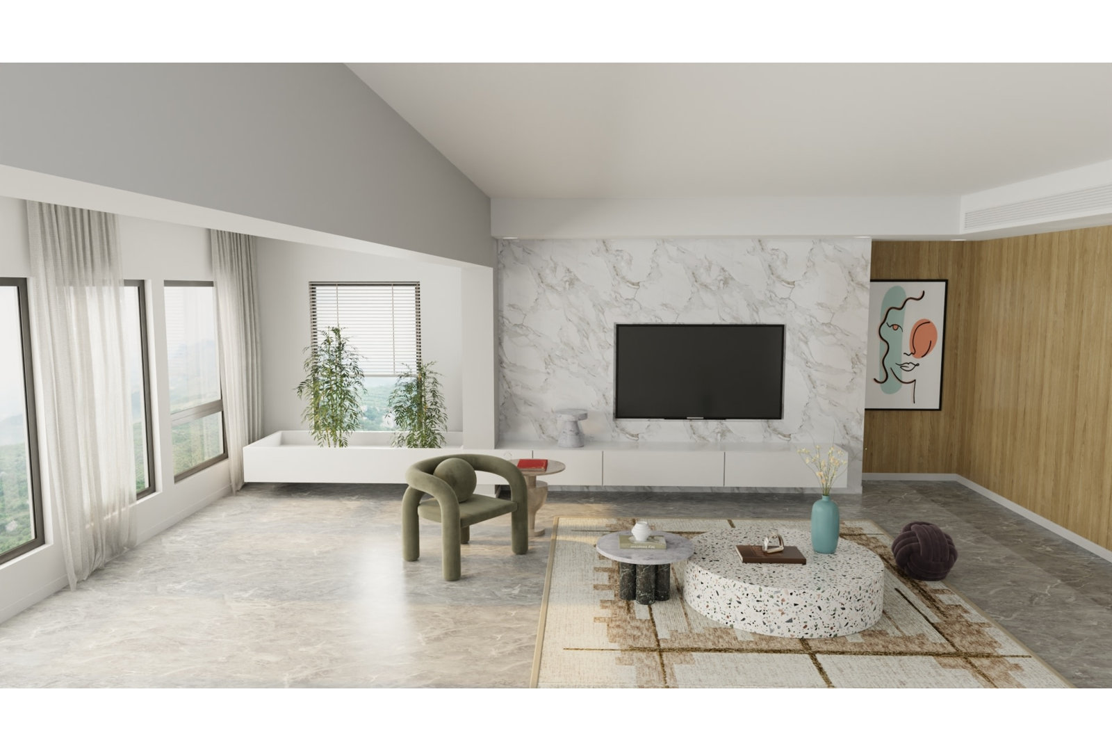 Timitra Modern Geometric Area Rug, Ivory, Rectangle 5' x 8'