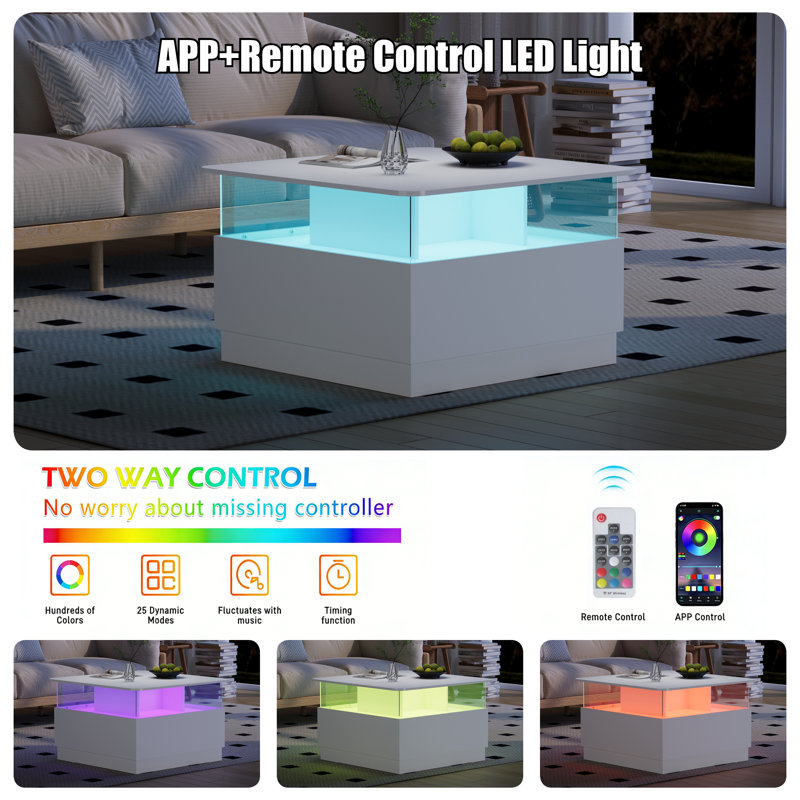 Pedestal Coffee Table with Storage, White