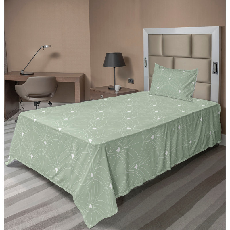 Microfiber Sheet Set, Twin XL Sheet Set with 1 Pillowcase, Pale Green/White Geometric