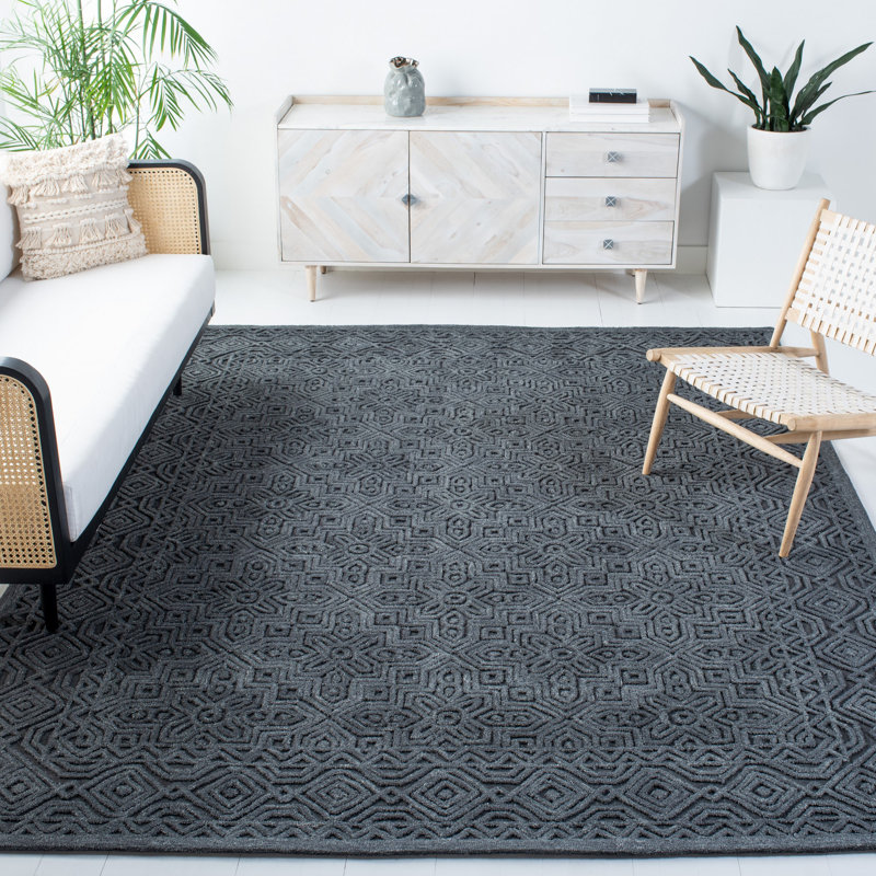Thomes Hand Tufted Wool/Cotton Abstract Rug in Charcoal, Rectangle 9' x 12'