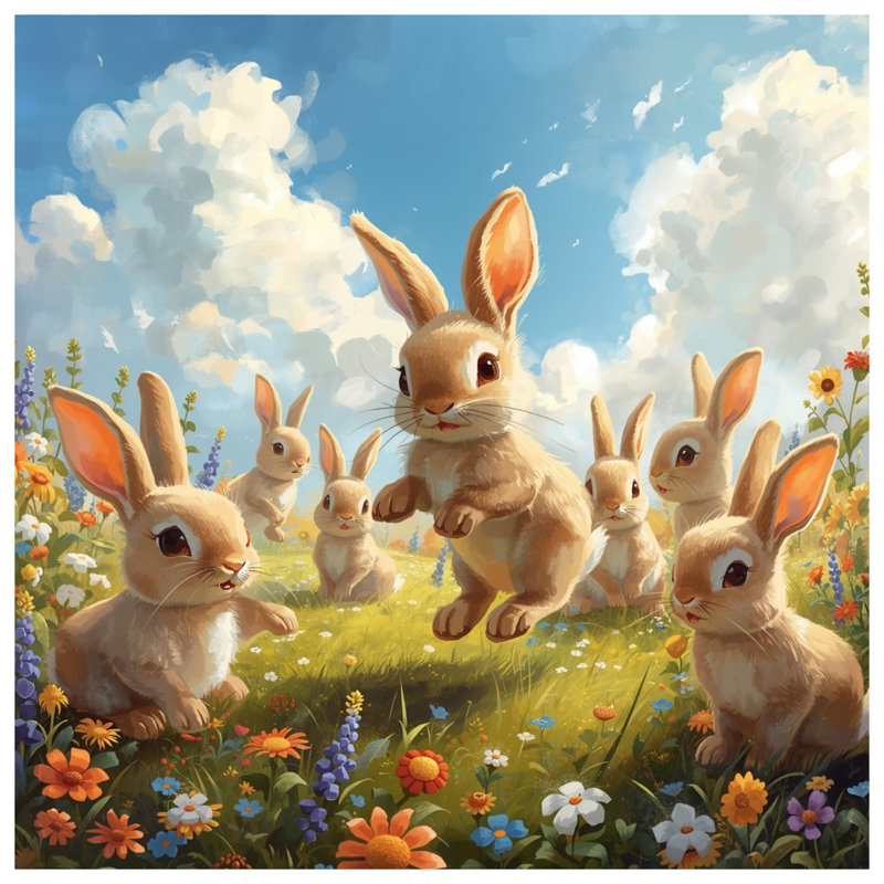Couvre-lits matelassés Bunnies In Flower Meadow, Lit simple